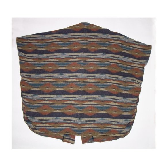 Vintage Wool Chimayo Style Aztec Poncho South Western Blanket Cape Jacket - Picture 2 of 4